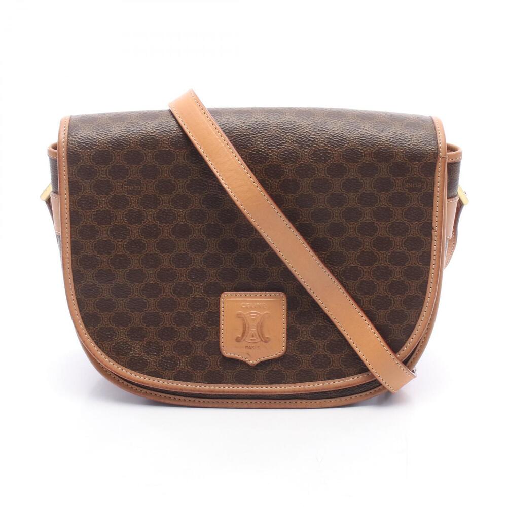 Celine Macadam Shoulder Bag Canvas Leather Brown